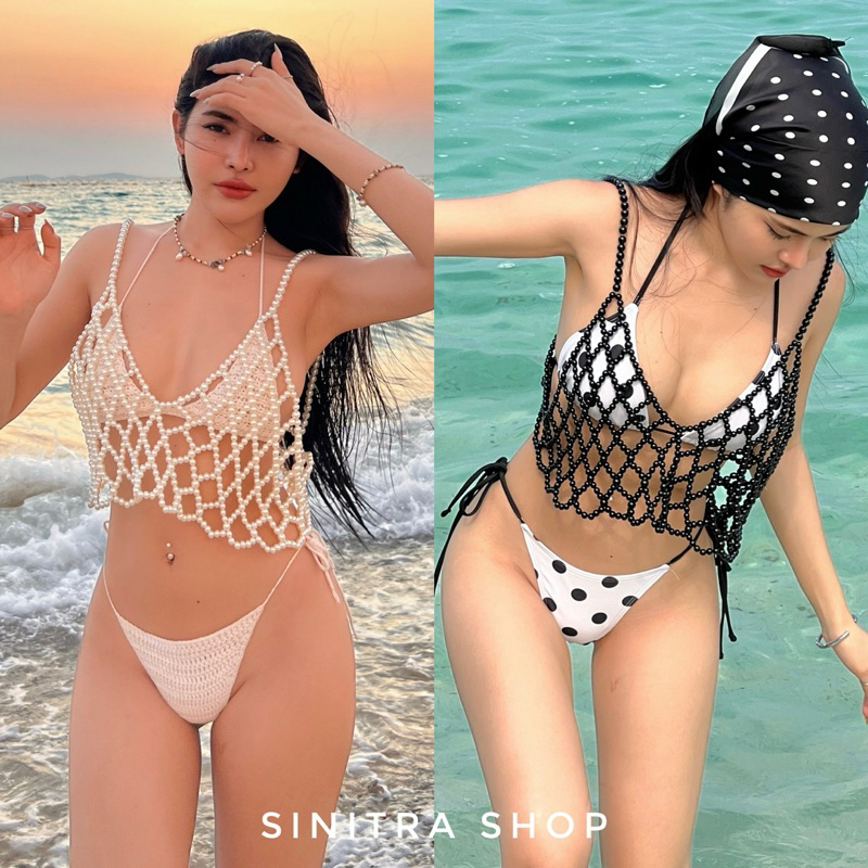 Pearl Crop เสื้อครอปลูกปัดมุกทั้งตัว พร้อมส่ง sinitra shop