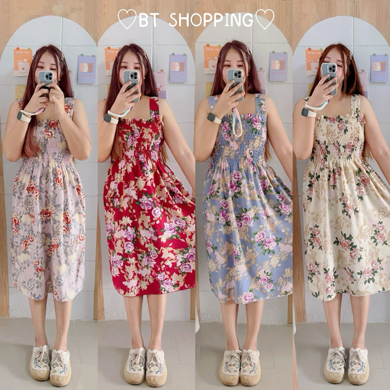 เตรียมจัดส่ง1-2วัน เดรสสายเดี่ยวลายดอกกุหลาบเข้าใหม่สุด งานสวยรับ Summer เลยจ้า ใส่สวยใส่สบายมากค่า