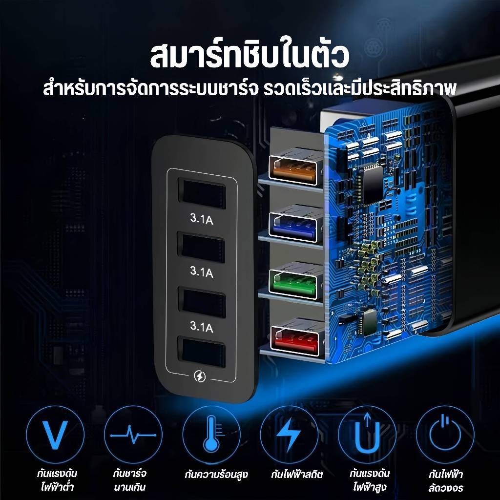ที่ชาร์จเร็ว Fast Charging adapter USB QC 3.1A 4USB หัวชาร์จ ชาร์จได้ 4 พอร์ต หัวชาร์จอุกปกรณ์ - 2