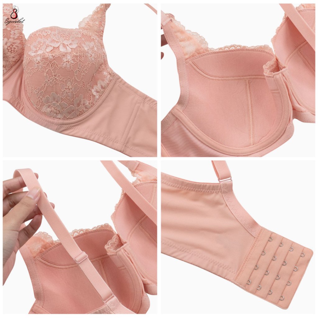 Sgarlet เสื้อในไซส์ใหญ่มีโครง เก็บทรงคัพ โอบกระชับรอบตัว ผ้าลูกไม้ สีโอลด์โรส/ดำ MB1737 - รูปที่ 6