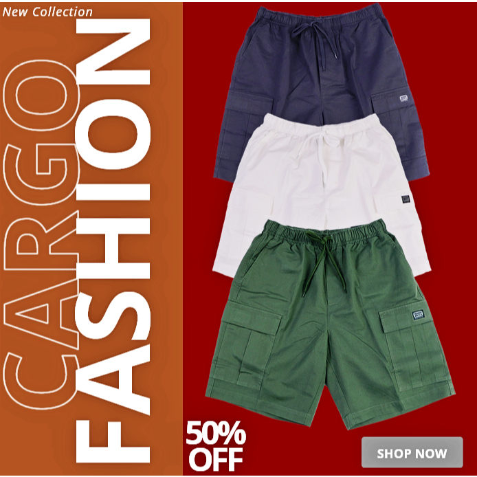 กางเกงขาสั้นคาร์โก้ x CARGO SHORT BERMUDA COTTON -7040