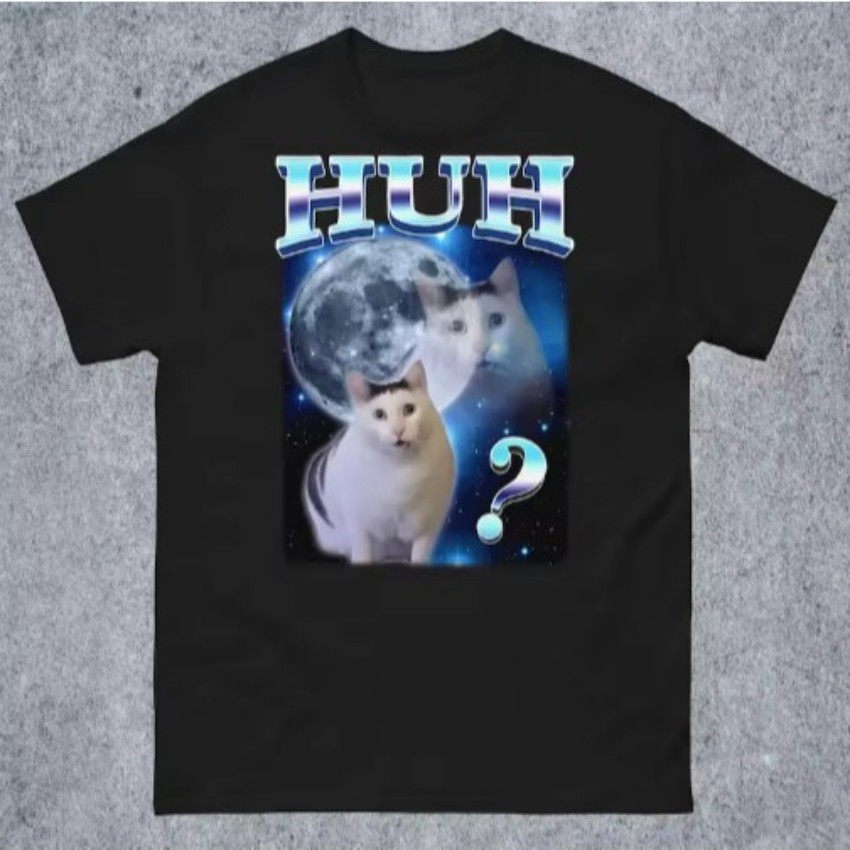 Camiseta Camisa Blusa Unissex Huh engraçado úmido gato meme S-3XL FS
