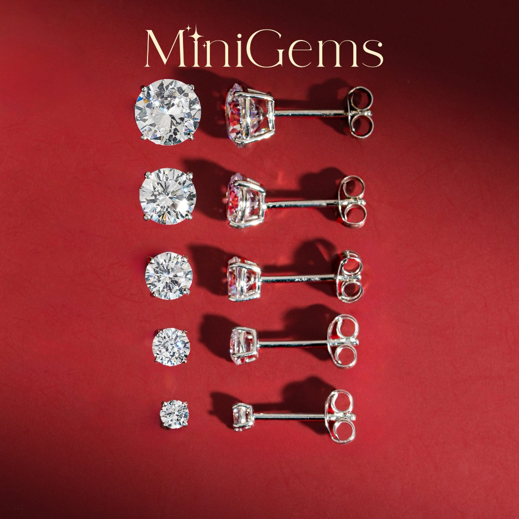 Mini Gems ต่างหูเพชรสวิส CZ ต่างหูเงินแท้ 92.5 เกรดพรีเมี่ยม ( 1 คู่ )