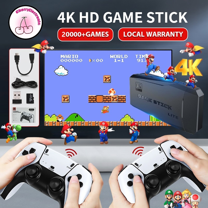 M8 PRO Game Stick เกม HDMI 4K เครื่องเล่นเกมย้อนยุค ที่จับเกมบลูทูธ 64GB ในตัวมี 20000+ เกมส์ต่อทีวี เกม