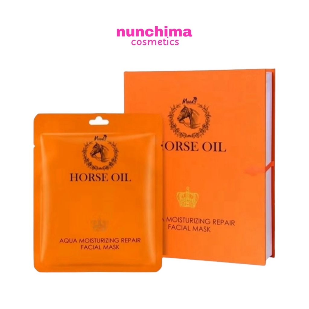 ( 1 กล่อง 10 ชิ้น ) Moods Horse Oil Aqua Moisturizing Facial Mask มูดส์ ฮอร์ส ออย อควา มอยส์เจอร์ไรซิ่ง เฟเชี่ยล มาส์ก