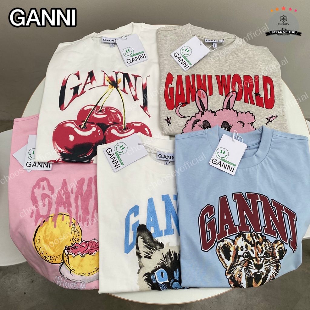 พร้อมส่ง เสื้อganniii t-shrit 🍒🐯🐱