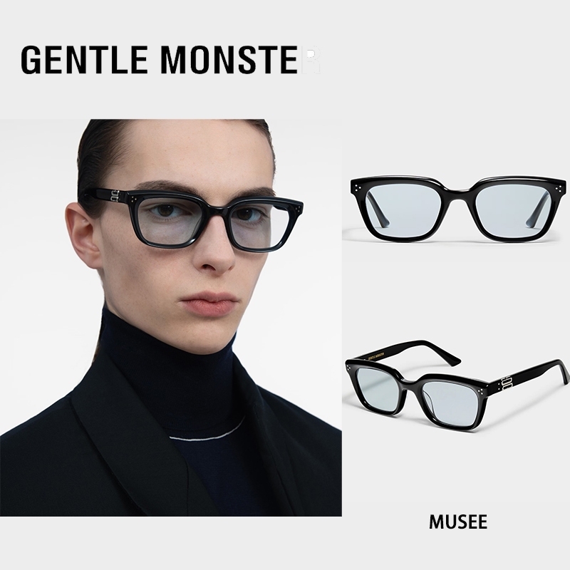 ตัวอักษรด้านข้าง GENTLE MONSTER MUSEE เฟรมอะซิเตท แว่นกันแดดทรงสี่เหลี่ยมสไตล์เดียวกันสำหรับผู้ชายแล