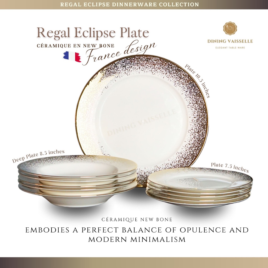 Dining Vaisselle - Regal Eclipse จานขอบทอง New Bone 7.5” / 8.5” / 10.5” (แพ็ค 4 / 6 / 10 ชิ้น)