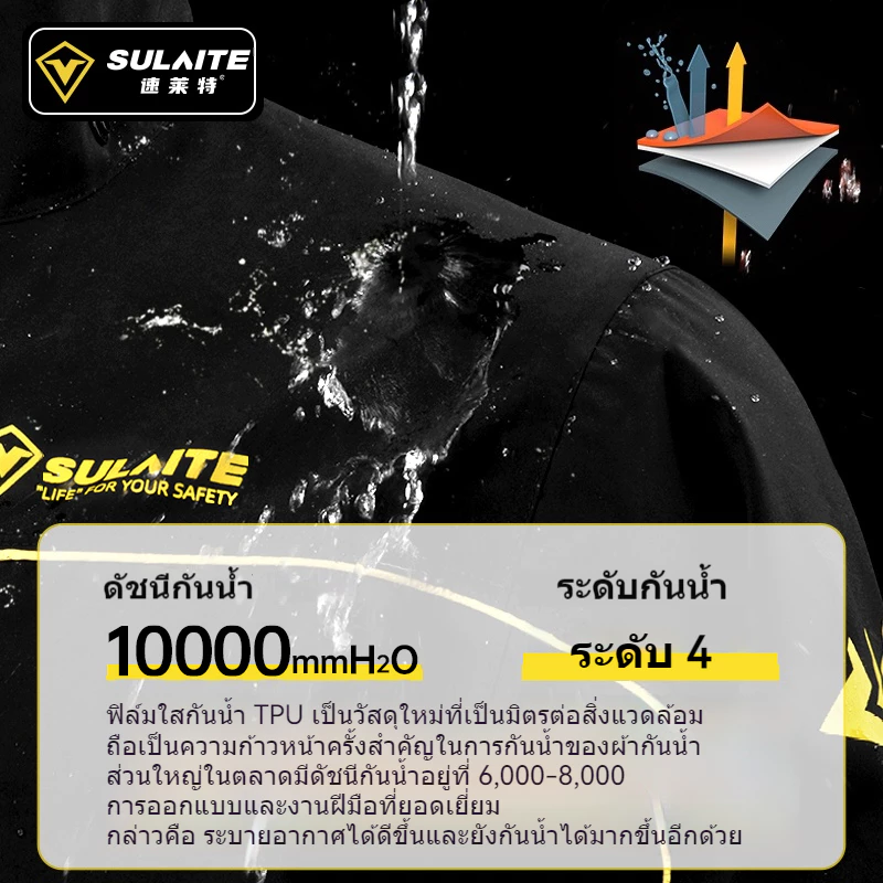 ชุดเสื้อแจ็คเก็ตและกางเกงกันฝนมอเตอร์ไซค์ Sulaite 3 ชั้น thumbnail 6
