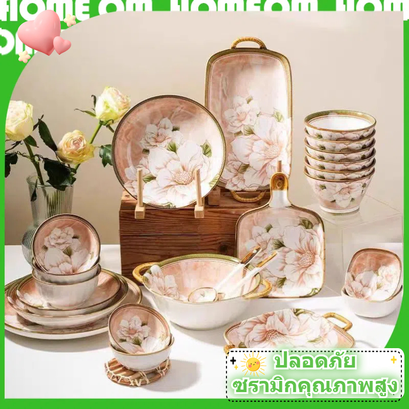 【พร้อมส่ง】ชุดชามเซรามิค ชุดจานและชามญี่ปุ่นชามเซรามิก ชามจับ 🏵️Camellia🎏🎏