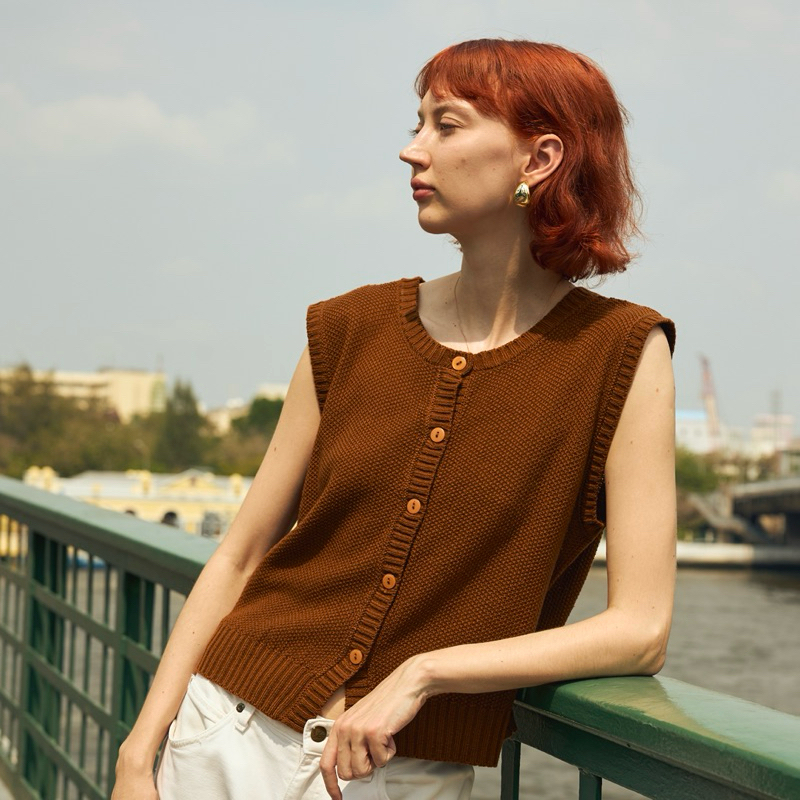 cara knit เสื้อคอกลม มีกระดุม oversize plussize