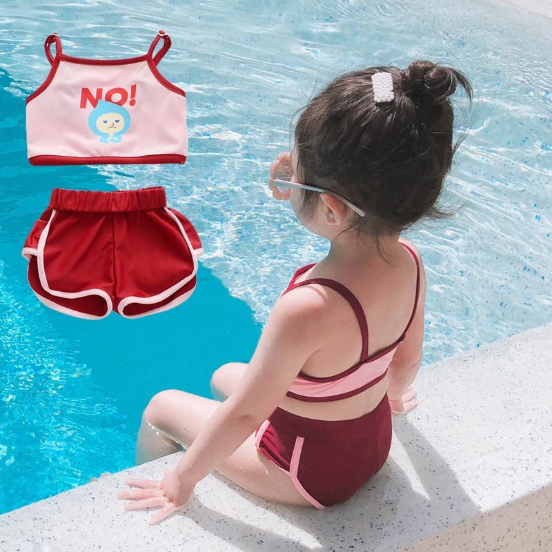 SM-100 (สินค้าพร้อมส่ง) ชุดว่ายน้ำเด็ก 2 ชิ้น เสื้อสายเดี่ยวครึ่งตัว + กางเกง ใส่สบาย น่ารัก สไตล์เกาหลี
