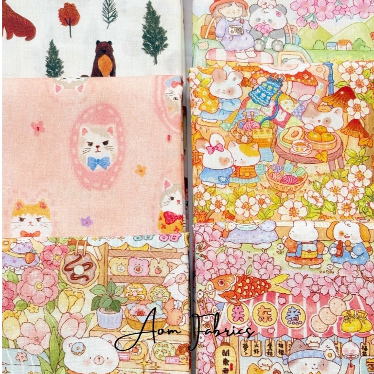 Aom Fabrics🌷ผ้าคอตตอนป๊อบลินลายแนวเกาหลี No.1036-1041 น่ารักมากกก หน้ากว้าง 58 นิ้ว ผ้าเมตรนำเข้า เนื้อนิ่มเนียน