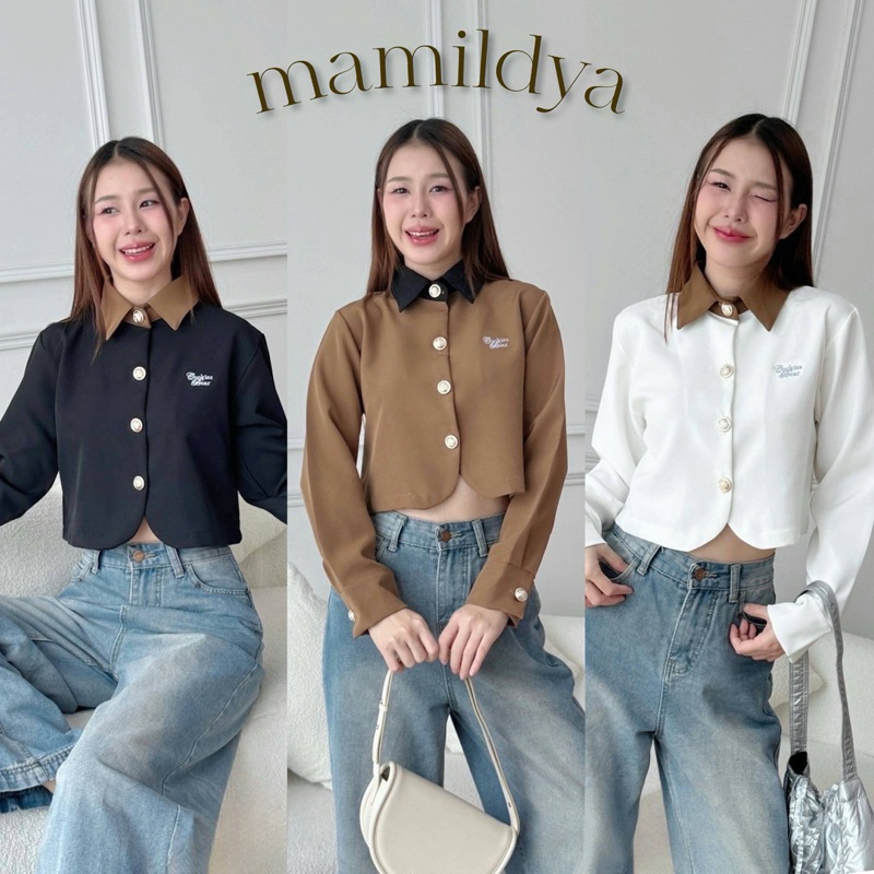 ผ้าเปเป้ 🌟Mamildya.shop🌟 เสื้อเชิ้ตทรงใหม่ชายโค้ง เว้าด้านหน้า งานแขนยาวตัดสีขอบปก/ V1-2/COOK-เป้ทู 