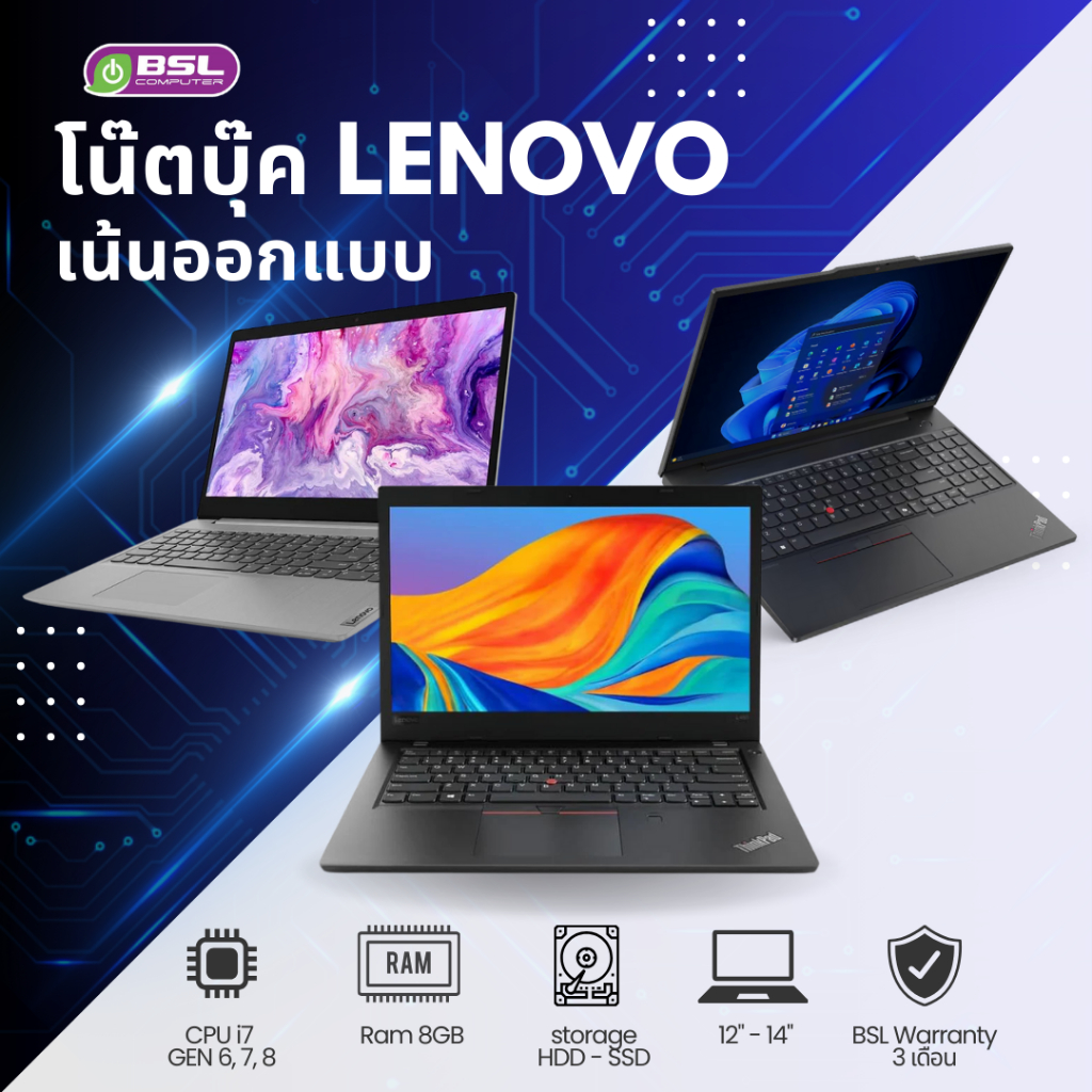 ลดแบบจุกๆ โน๊ตบุ๊ค Lenovo ThinkPad L490 x390 T460 L460 X270 เน้นออกแบบ autocad Photoshop Premiere Pr
