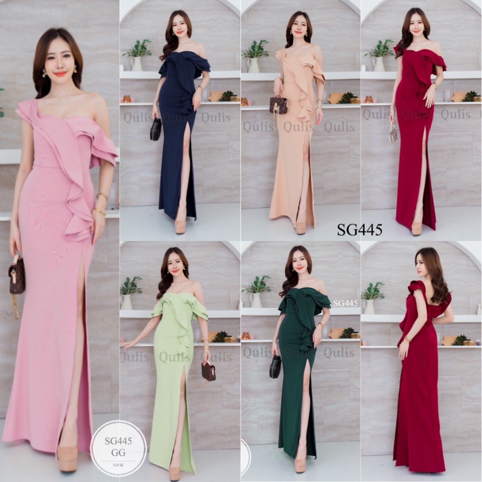 SG445  ชุดเดรสออกงาน ชุดเพื่อนเจ้าสาว ชุดราตรียาวสวย ผ้ามิลิน เนื้อดี มีน้ำหนัก ยืดหยุ่นได้ดี แพทเทิร์นสวย ใส่ละเป๊ะทุกส