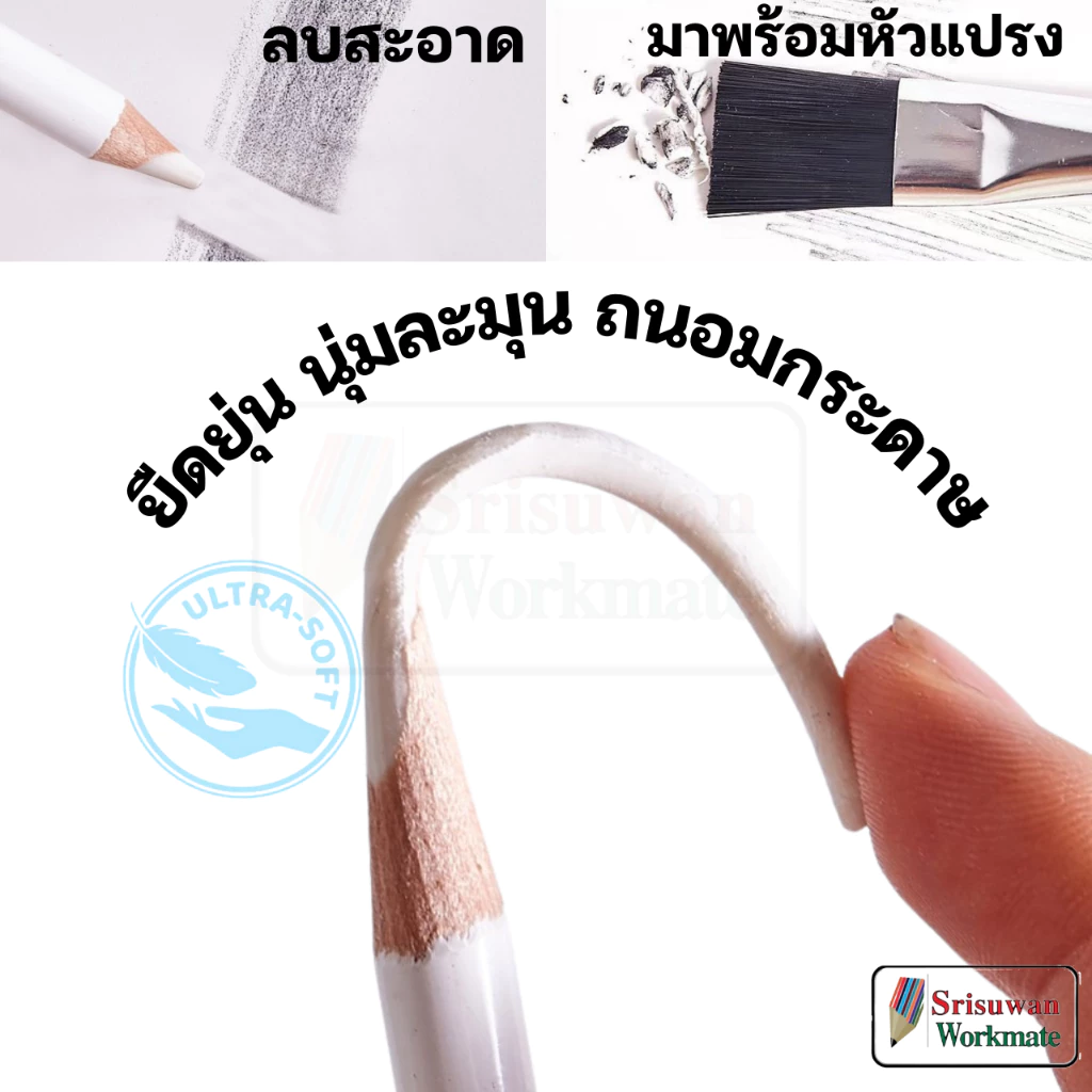 MLSIKE RJ-Y013 ดินสอยางลบ มีแปรง 1 แท่ง Eraser Pencil ใช้กบเหลาได้ ยางลบดินสอ ยางลบดินสอมีแปรง ยางลบ RUJI SE50567