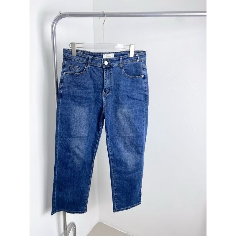 Chewa J002 ยาว 35" -  กางเกงยีนส์ เอวสูง ทรงกระบอก  ยีนส์สาวอวบ สาวพลัสไซส์ ผ้ายืดได้ ใส่สบาย