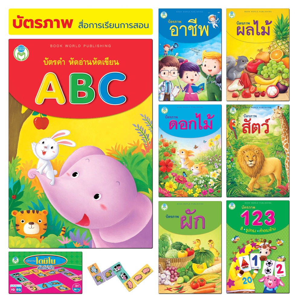 Book World Flash Card บัตรภาพ บัตรคำศัพท์ เรื่อง บัตรคำ หัดอ่าน หัดเขียน ABC  ไทย-อังกฤษ (แยกเรื่องได้)