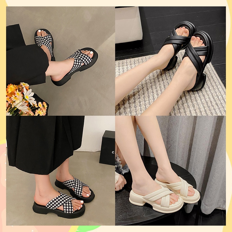 XWshopee รุ่นใหม่มีจำหน่ายในสต็อก รองเท้าแตะดีไซน์แฟชั่นสุดโปรดของสาวๆ ดีไซน์สายรัดส้อม วัสดุยาง สไตล์ยอดนิยม แถมยังส่ง