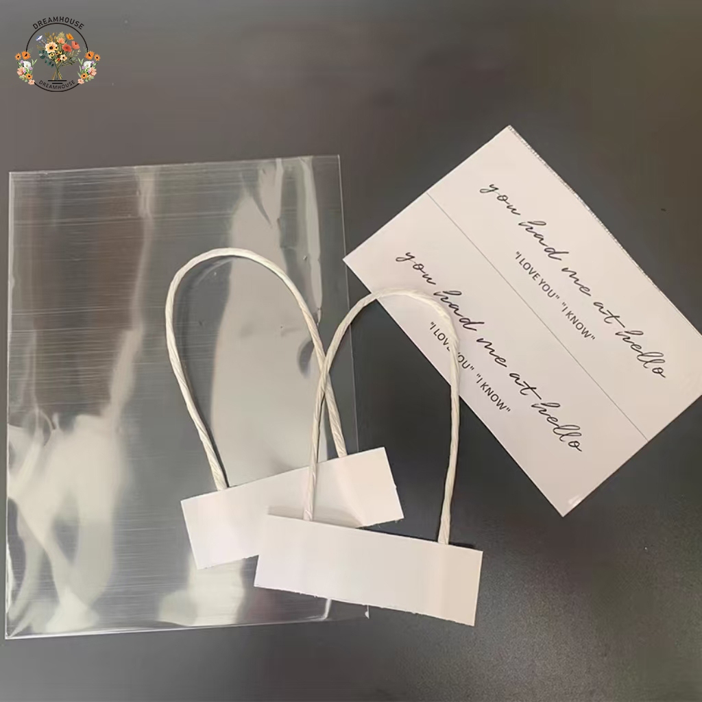 ถุงของขวัญ หูหิ้ว แบบใส ลายดอกไม้ สําหรับใส่ดอกไม้ ถุงวัสดุบรรจุภัณฑ์ช่อดอกไม้ สําหรับใส่ดอกไม้(ไม่รวมดอกไม้)