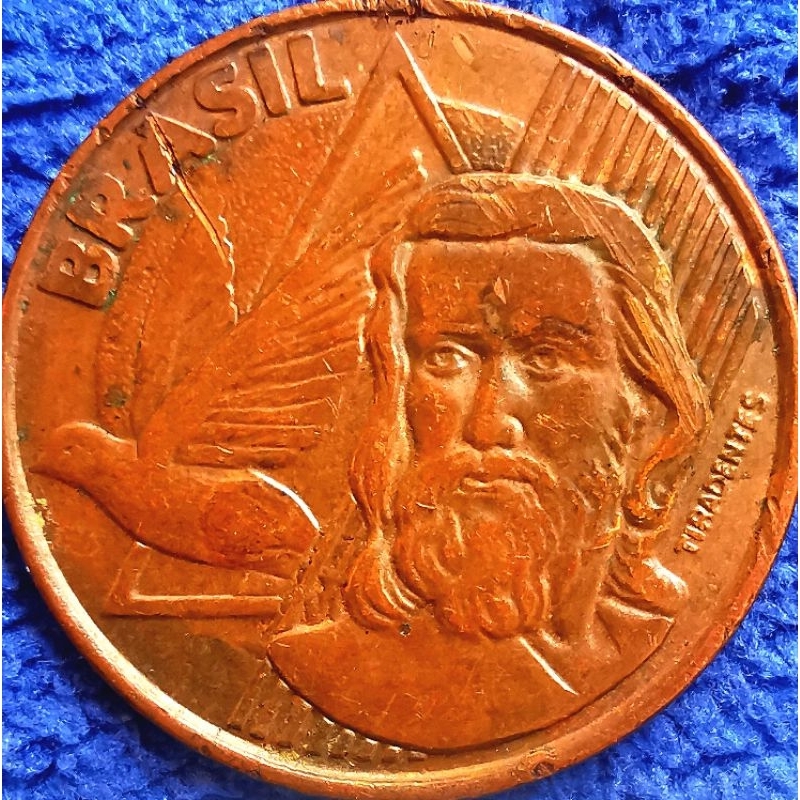 เหรียญ​เก่าบราซิล​ Brazil, 5 Cent​avos, (รุ่น​นักปฎิวัติ​ Tiradentes​), #4057, ใช้แล้ว