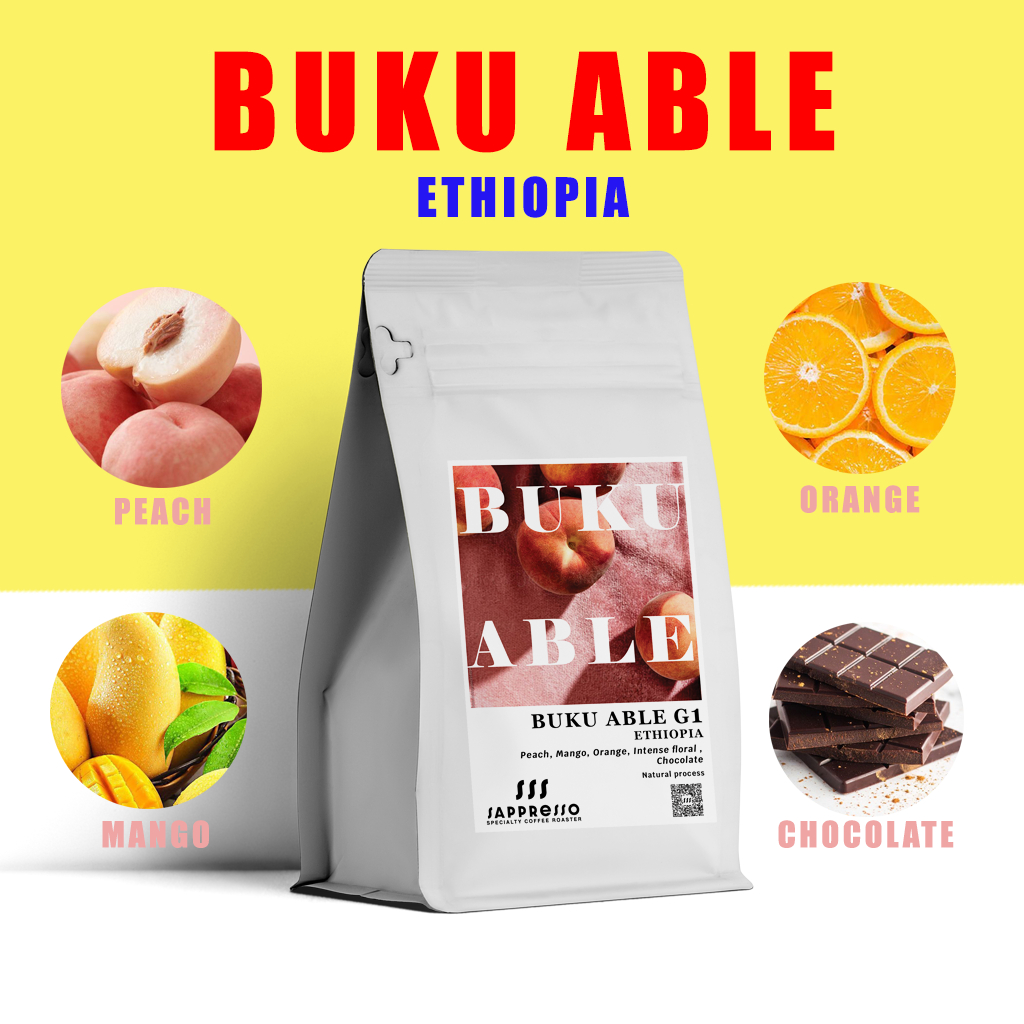 เมล็ดกาแฟคั่วเอธิโอเปีย Ethiopia- Buku Able. 200 กรัม