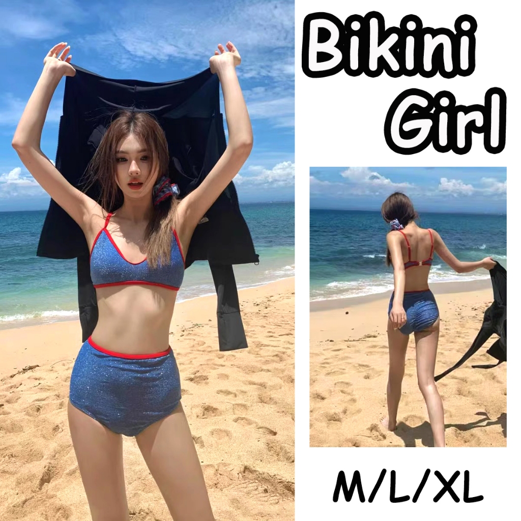 บิกินี่  ชุดว่ายน้ำ  เอวสูง  มีฟองน้ำ  สีสันสดใสเนื้อผ้าเป็นประกายเหมาะใส่ไปทะเล