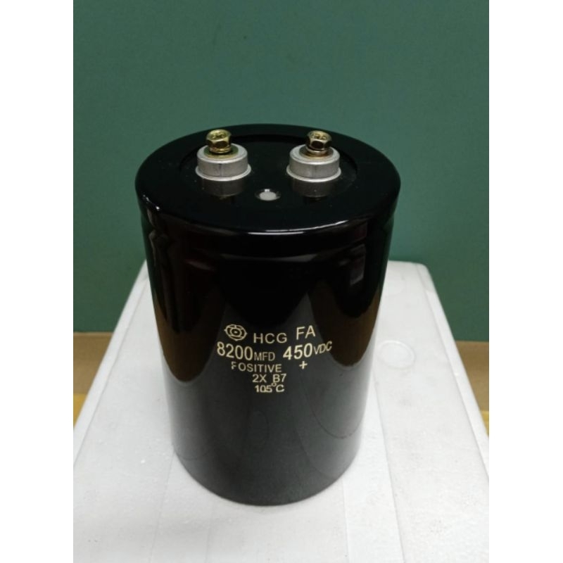 คาปาซิเตอร์ 8200 uf 450 VDC + - 20% ขนาด 13X8.5 Cm C 8200 uf 450 VDCของไ่หม่ของแท้(วัดค่าได้ทุกตัว)ล