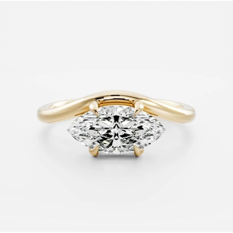 แหวนเงินแท้ 925 Marquise Cz Zircon ทรงแนวนอน สไตล์คลาสสิค ชุบทอง 14K