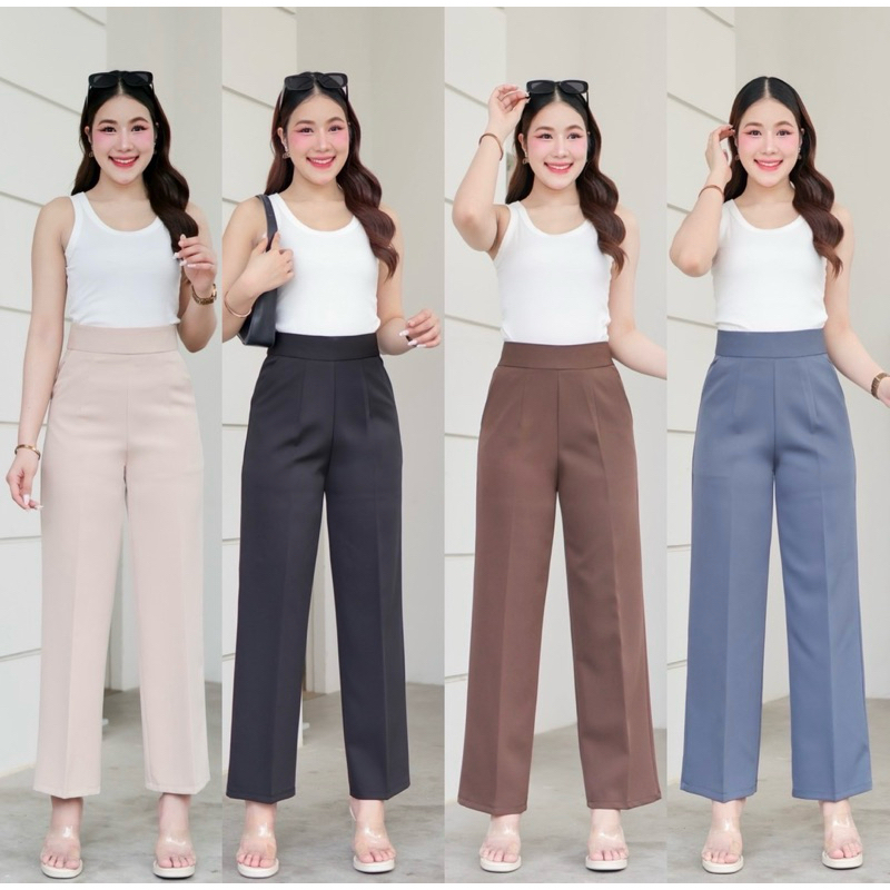 กางเกงทำงานทรงขากระบอกกลาง ซิปหลัง เอวสูง ผ้าไมโคร [ KA ]