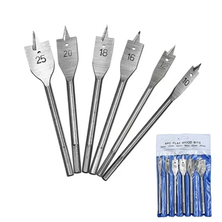 ชุดดอกสว่าน ใบพาย 6 ชิ้น ขนาด 10-25 mm ดอกสวมเร็วแกนหกเหลี่ยม เจาะไม้ พลาสติก WOOD FLAT DRILL SETS