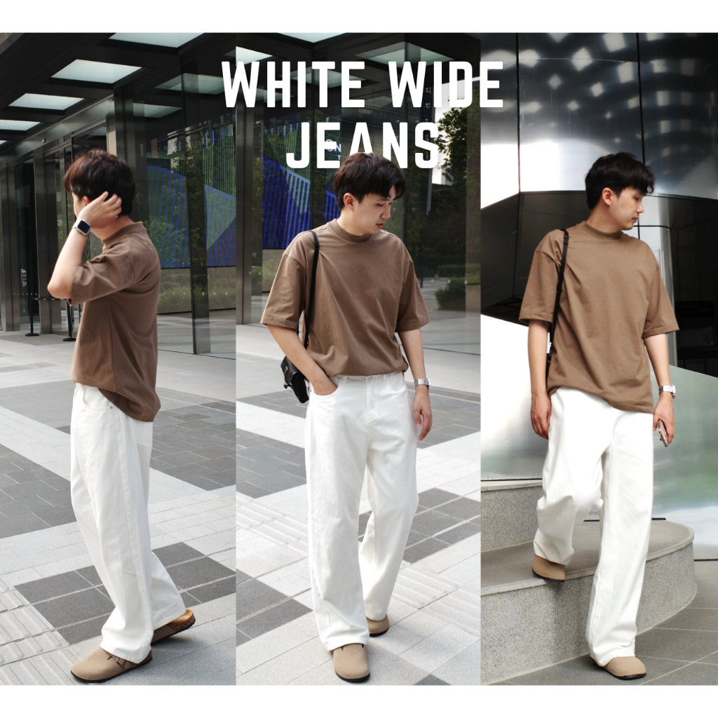 HIMSELF Wide Jeans กางเกงยีนส์ทรงกระบอกใหญ่ Baggy มี 3 สี (ขาว / เขียว / เทา)