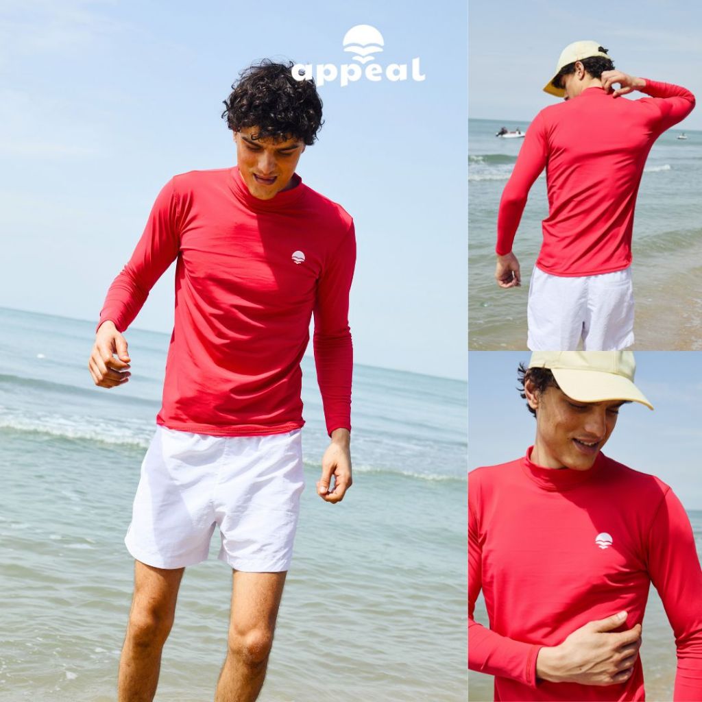 ☀️APPEAL🌊  [Men] Every Moment Rashguard เสื้อว่ายน้ำสีแดง เสื้อว่ายน้ำแขนยาว แรชการ์ด ผู้ชาย กันUV มีซับใน AP14650 แดง
