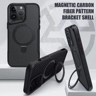 Carbon Fiber Magnetic เคสทรศัพท์ For iPhone 16 Pro Max 13 11 15 14 Plus 12 15promax 16promax 14promax เคสกันกระแทกไอโฟน
