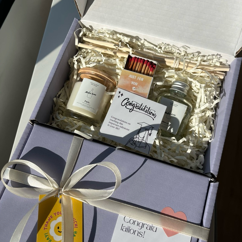 Gift Set G53 ของขวัญเทียนหอม + ไม้หอมกระจายกลิ่น น้อนมันม่วง  ของขวัญรับปริญญา ของขวัญปีใหม่