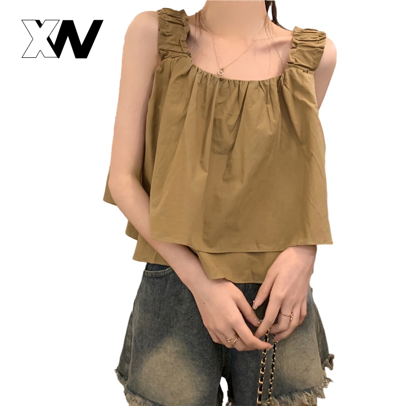 XWbrand NEW เสื้อแฟชั่นผู้หญิงแต่งระบาย เสื้อสายเดี่ยวแฟชั่น แขนกุดใส่สบายน่ารัก ไม่ร้อนเนื้อผ้านิ่มสุดๆ สีสวยโทนมินิมอล