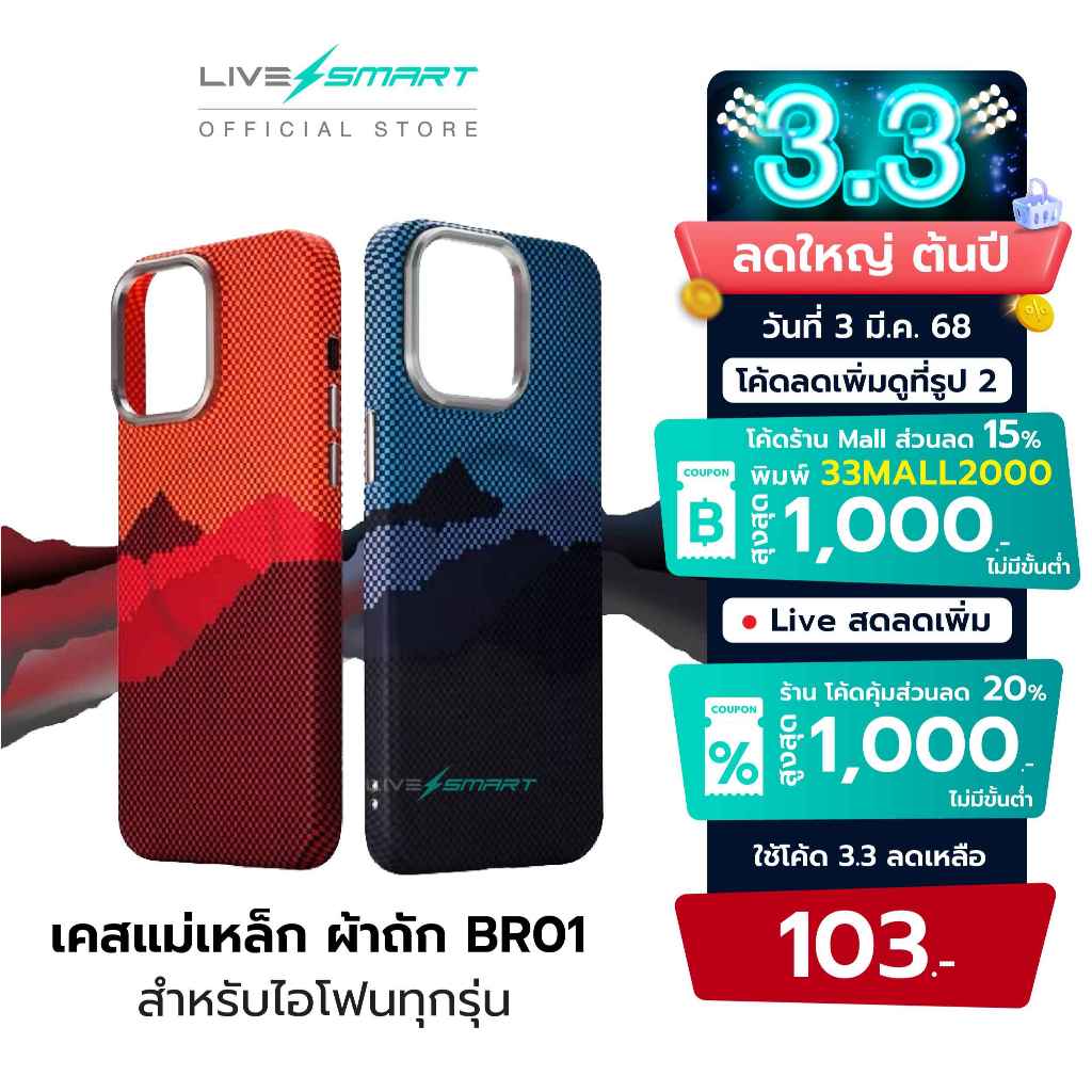 เคสสำหรับไอโฟน เคสแม่เหล็ก พรีเมียม LiveSmart เคสถัก เคส for iPhone Magnetic Case Pitaka ดีไซน์ BR01