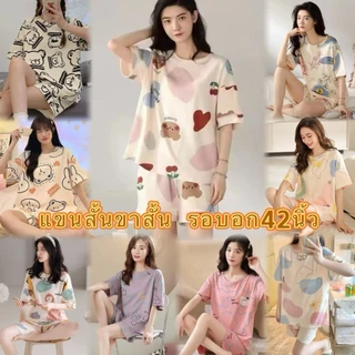 ใหม่/#12-ชุดนอนคอกลม ชุดนอนผู้หญิง ชุดนอนเเขนสั้น+ขาสั้น ลายน่ารัก งานใส่สบาย