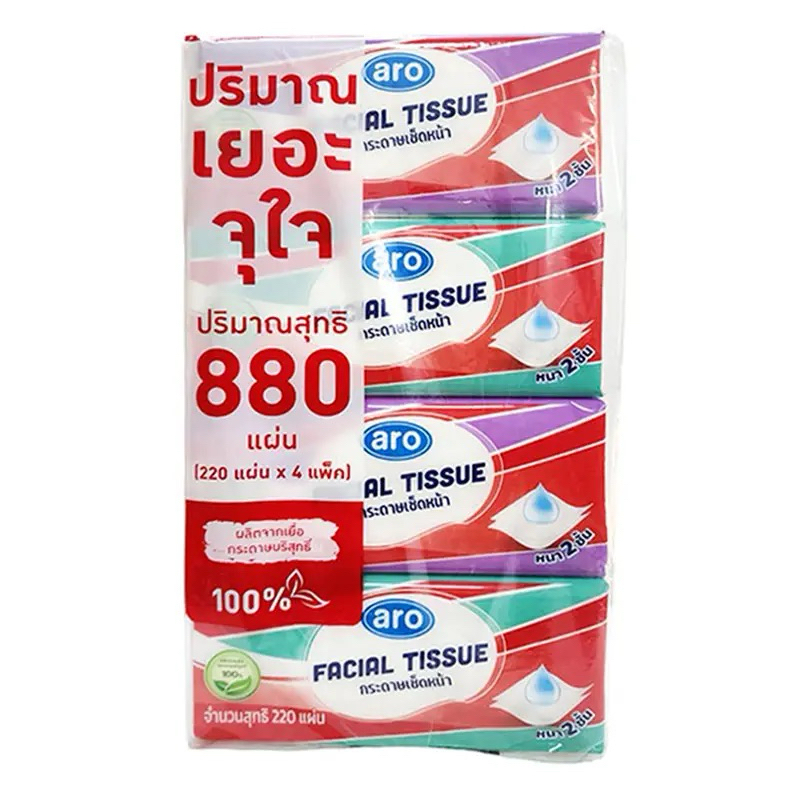 เอโร่ กระดาษเช็ดหน้าซอฟท์ ปริมาณ 220 แผ่น x 4 แพ็ค ราคา ถูกที่สุด ดีลบีเคเค