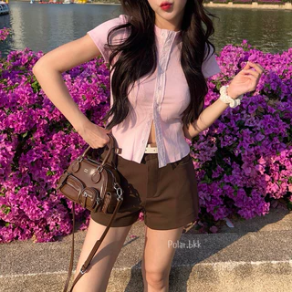 NEW!!! Jennie short pants กางเกงขาสั้น กระเป๋าเหลี่ยม ซิปหน้า กางเกงขาสั้นสำหรับผู้หญิง polar.bkk