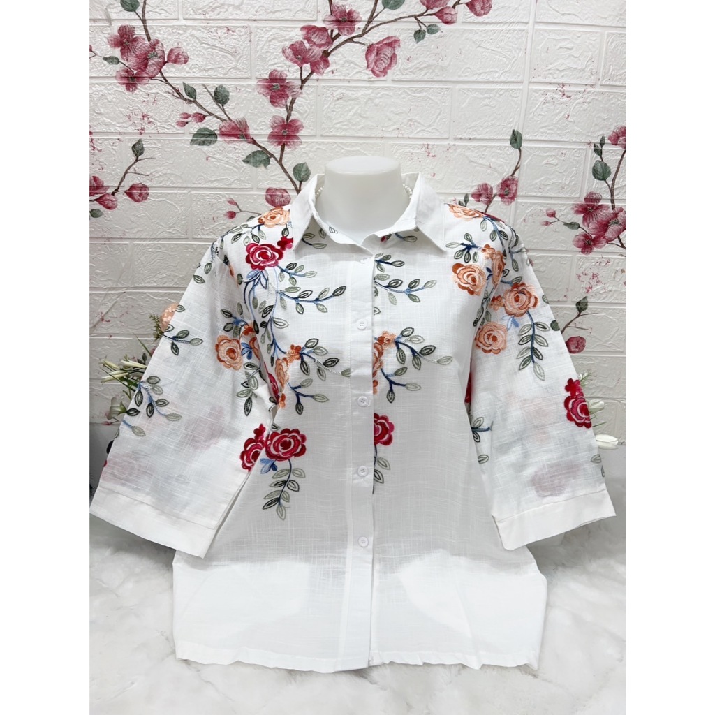 เสื้อลูกไม้ไซส์ใหญ่ เสื้อผ้าลินินคนแก่ รอบอก38-42/44-46/48-52นิ้วฟรีไซส์ เสื้อผ้าลินินปักลาย เสื้อคนสูงอายุใสงานบุญฯ