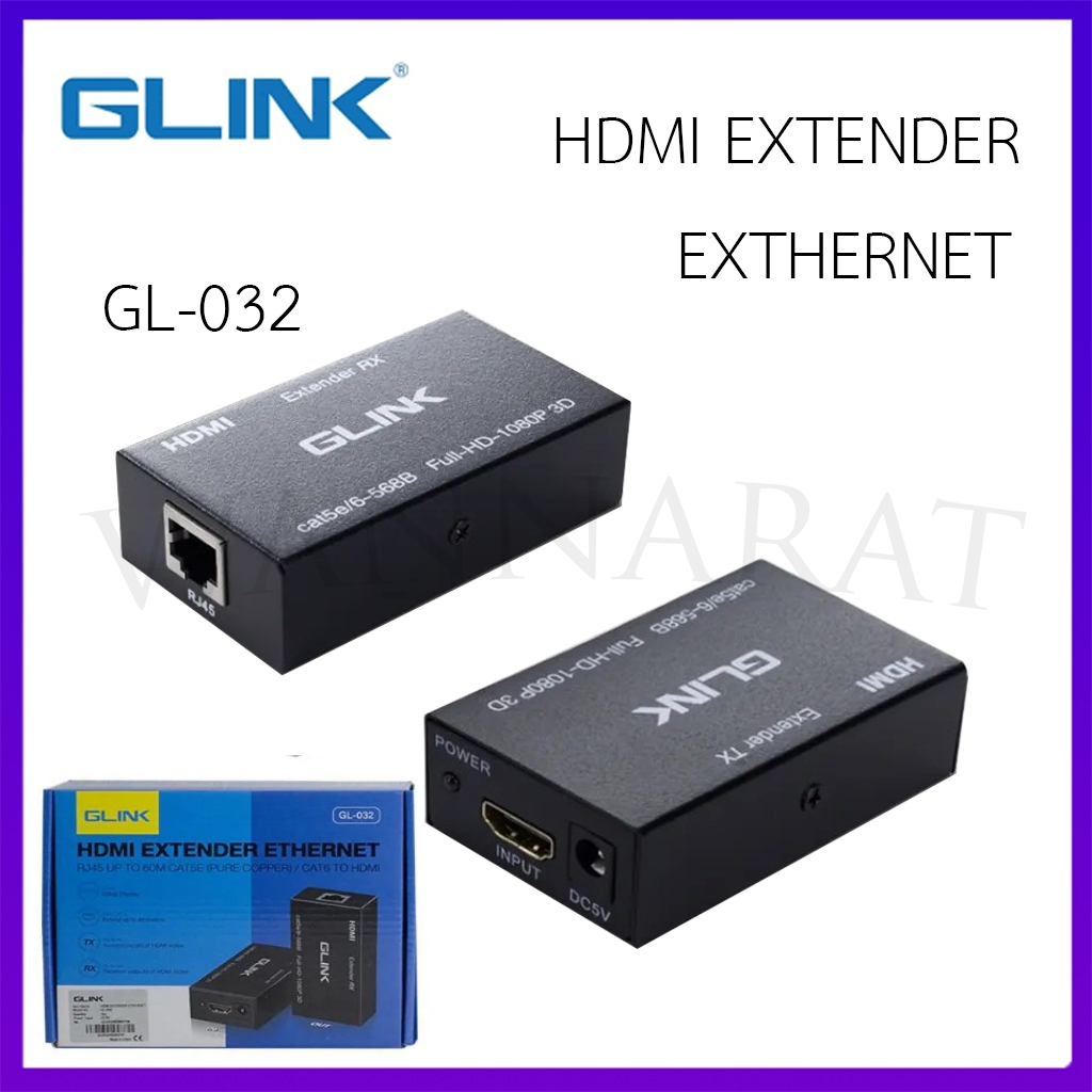 GLINK GL-032 HDMI EXTENDER EXTHERNET RJ45 60M Cat5e/Cat6e อุปกรณ์เพิ่มความยาวสาย HDMI ส่งรับ ขยาย สั