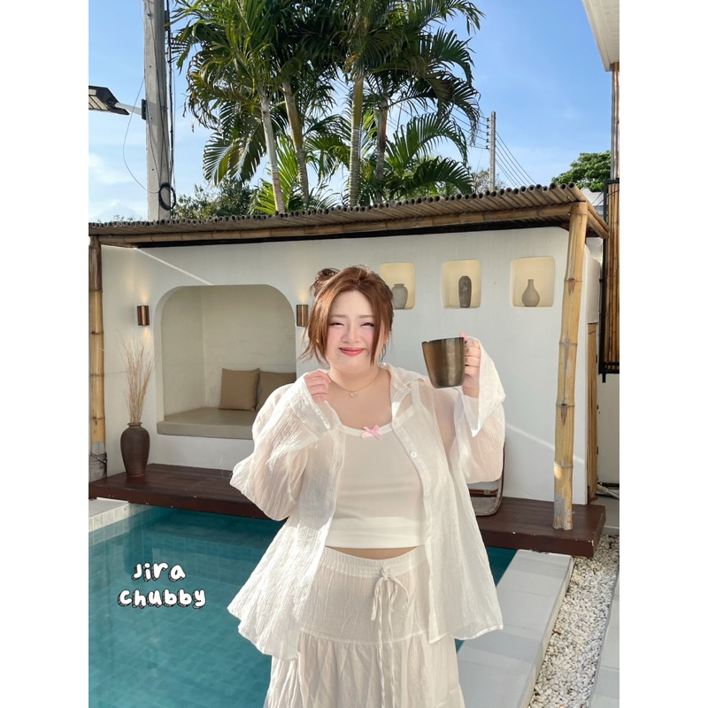 .(อก38-50) BaBarLa Shirt  รุ่นบาบลาล่า เซ็ตเสื้อ2ชิ้น เสื้อคลุมซีทรู เสื้อเชิ้ตสาวอวบ พลัสไซส์ น่ารัก #Sh099