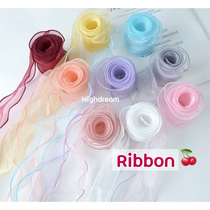 ริบบิ้น ribbon ริบบิ้นผ้าโปร่ง ริบบิ้นตกแต่ง ผูกโบว์ โบว์ผูกผม โบว์ผูกของ ของแต่งเค้ก