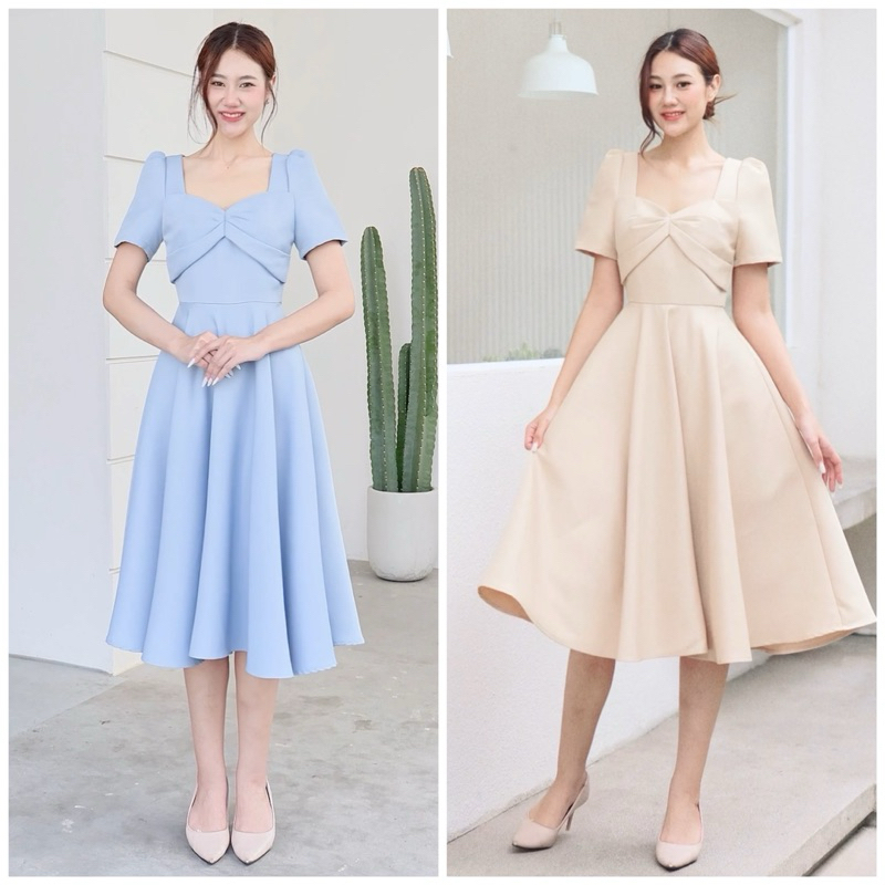 LX8120  แขนสั้น กระโปรงบานสไตล์เกาหลี ชุดไปงานแต่ง ชุดออกงาน เดรสเพื่อนเจ้าสาว [LUXURY707]