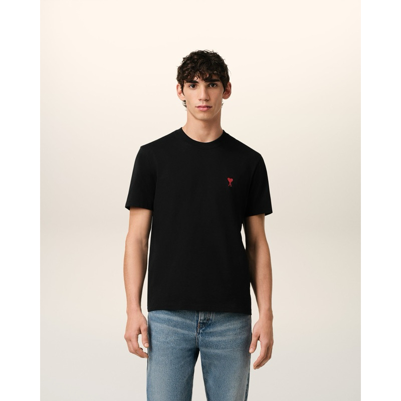 AMI PARIS BLACK COTTON AMI DE COEUR T-SHIRT