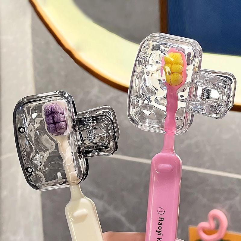 อุปกรณ์จัดระเบียบแปรงสีฟันแบบพกพาคลิปที่เก็บแปรงสีฟันที่ป้องกันแปรงสีฟันแบบพกพาครอบคลุมคลิปหนีบขาย