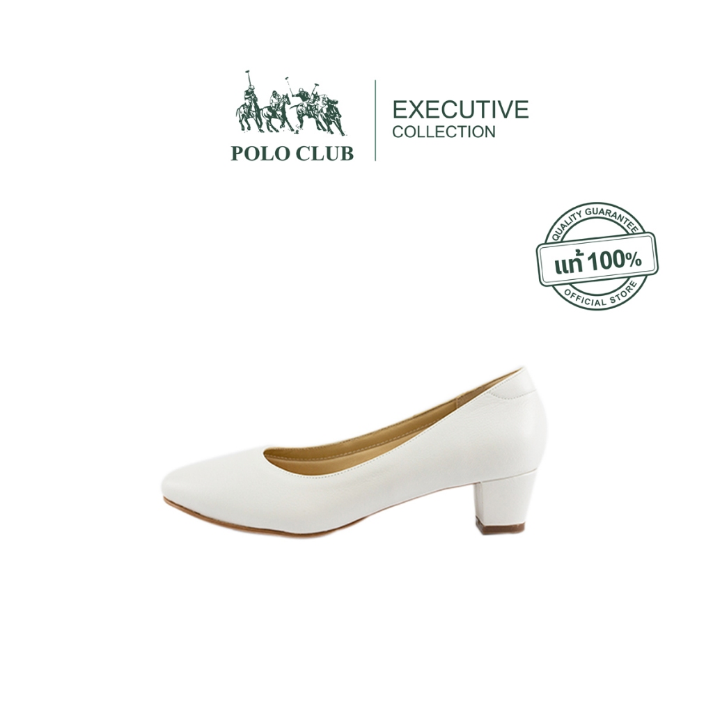POLO CLUB รองเท้าหนัง รุ่น P1863 สีขาว | รองเท้าคัทชูผู้หญิง สูง 2 นิ้ว