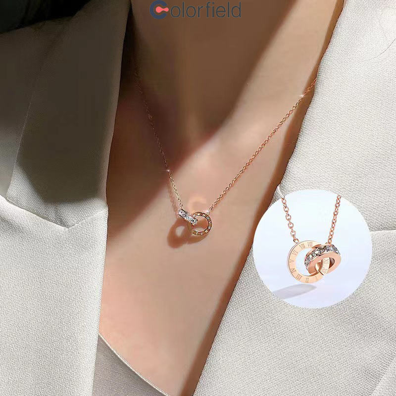 Colorfield 1 ชิ้น สร้อยคอสแตนเลส ประดับเพชร เลขโรมัน เครื่องประดับแฟชั่น สําหรับผู้หญิง ของขวัญ